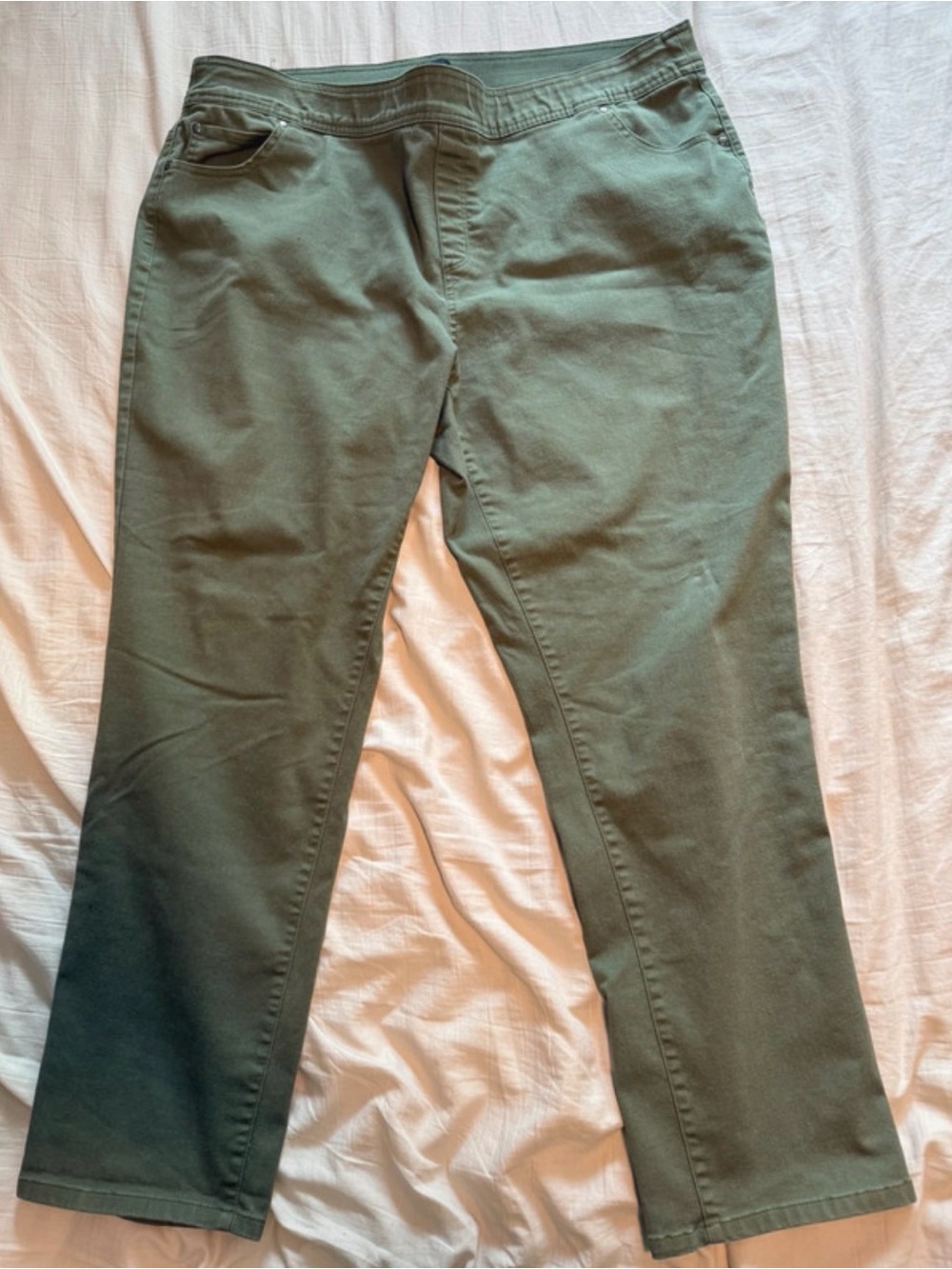 Kim Rogers Olive Green Straight-Leg Women's Pants